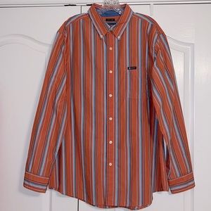 CHAPS Striped Long Sleeve Easy Care Button Down Shirt Orange, Blue, & White